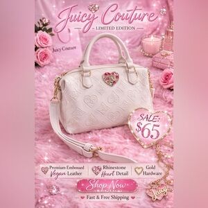 PRICE DROP ‼️✨Juicy Couture White Embossed Heart Bag 💗 Rhinestone Y2K Purse✨